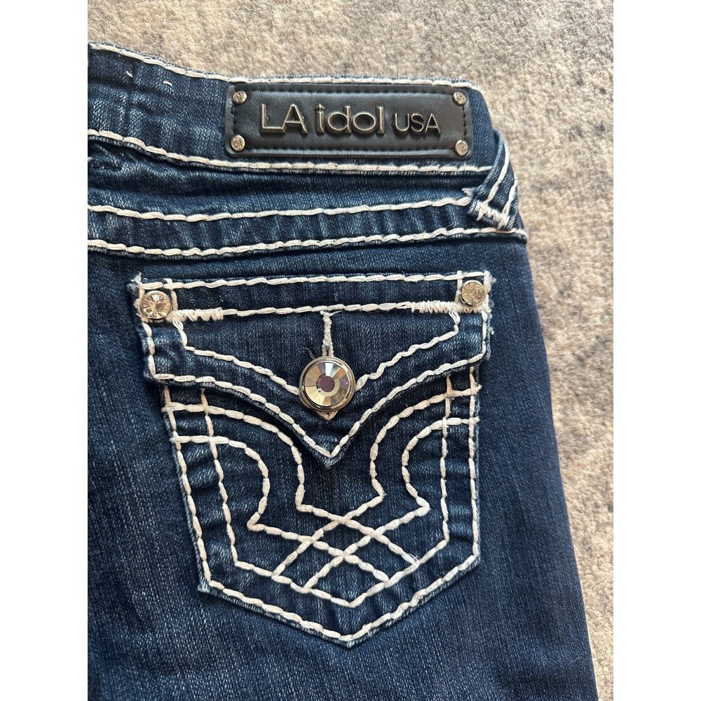 LA Idol USA Cropped Jeans Womens Low Rise Zip Fly Contrast Stitch- Size 3 - Picture 7 of 12